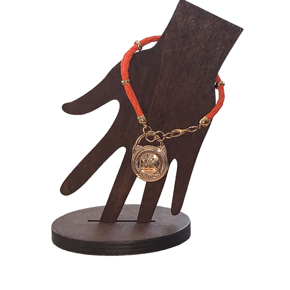 Michael Kors Orange Braided Leather Gold Charm Bracelet EUC - Picture 3 of 5